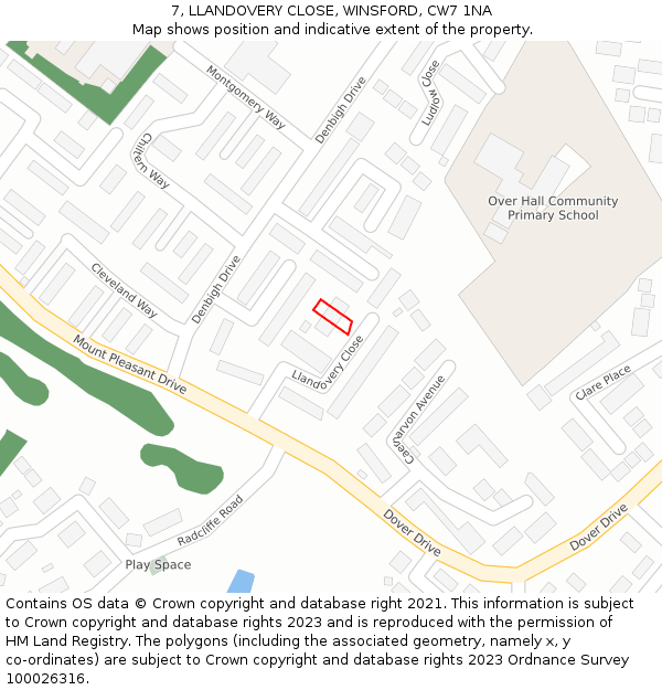 7, LLANDOVERY CLOSE, WINSFORD, CW7 1NA: Location map and indicative extent of plot