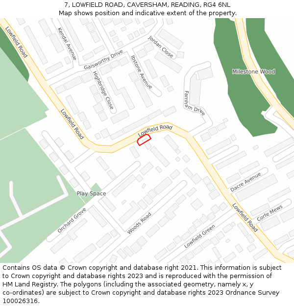 7, LOWFIELD ROAD, CAVERSHAM, READING, RG4 6NL: Location map and indicative extent of plot