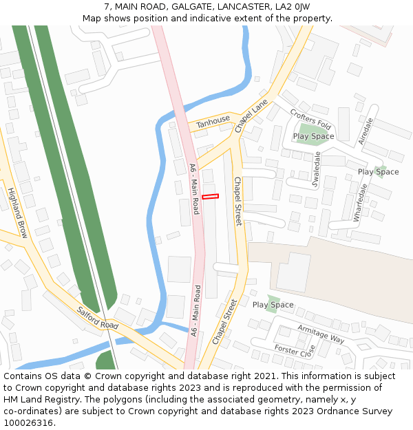 7, MAIN ROAD, GALGATE, LANCASTER, LA2 0JW: Location map and indicative extent of plot