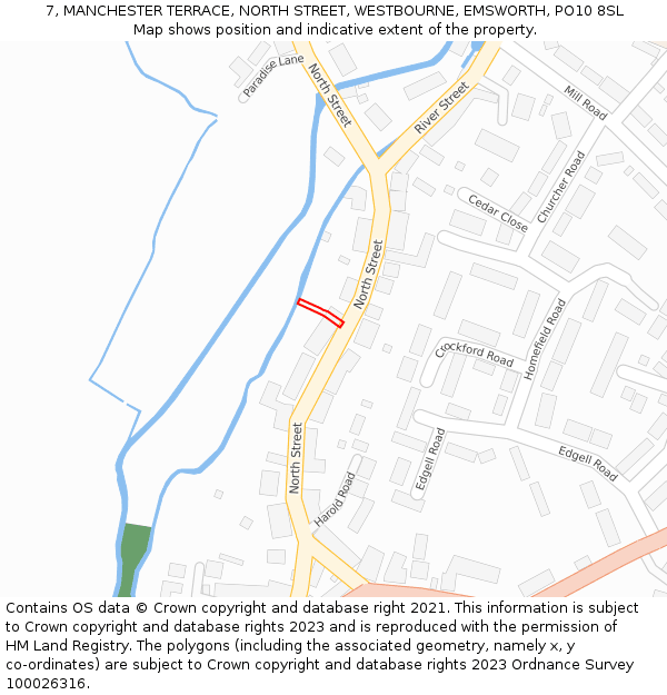 7, MANCHESTER TERRACE, NORTH STREET, WESTBOURNE, EMSWORTH, PO10 8SL: Location map and indicative extent of plot