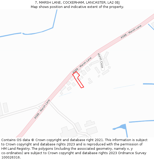 7, MARSH LANE, COCKERHAM, LANCASTER, LA2 0EJ: Location map and indicative extent of plot