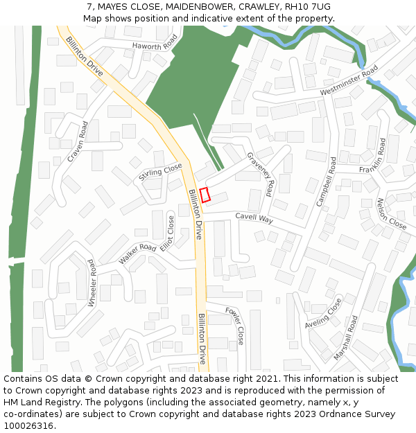 7, MAYES CLOSE, MAIDENBOWER, CRAWLEY, RH10 7UG: Location map and indicative extent of plot