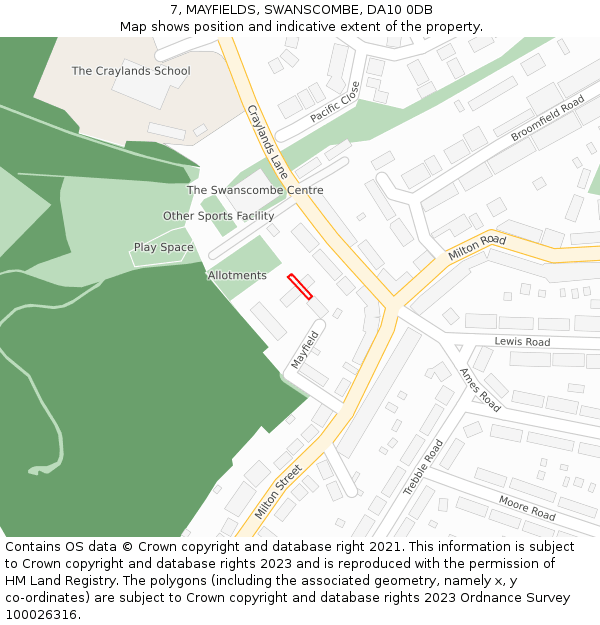 7, MAYFIELDS, SWANSCOMBE, DA10 0DB: Location map and indicative extent of plot