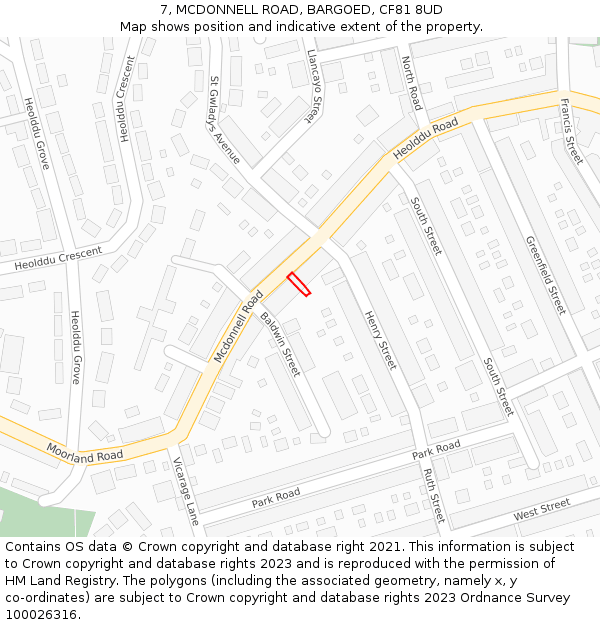 7, MCDONNELL ROAD, BARGOED, CF81 8UD: Location map and indicative extent of plot