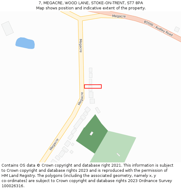 7, MEGACRE, WOOD LANE, STOKE-ON-TRENT, ST7 8PA: Location map and indicative extent of plot