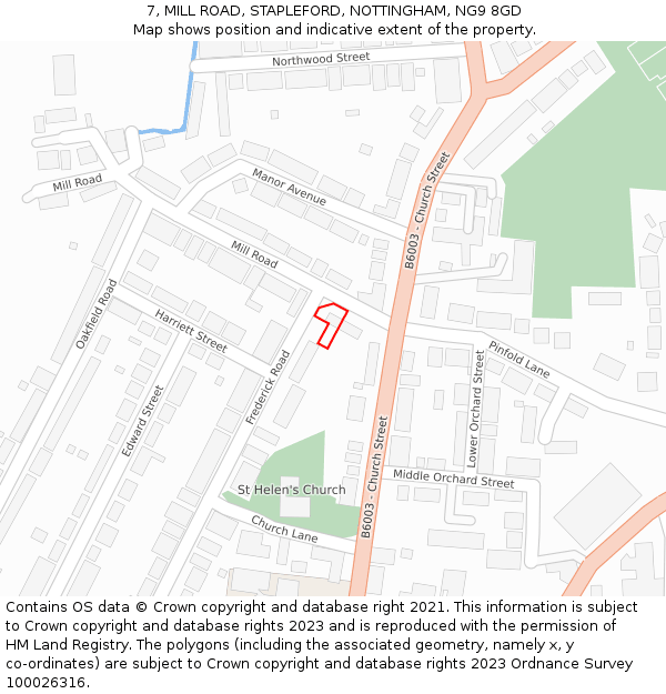 7, MILL ROAD, STAPLEFORD, NOTTINGHAM, NG9 8GD: Location map and indicative extent of plot