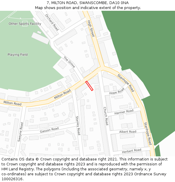 7, MILTON ROAD, SWANSCOMBE, DA10 0NA: Location map and indicative extent of plot
