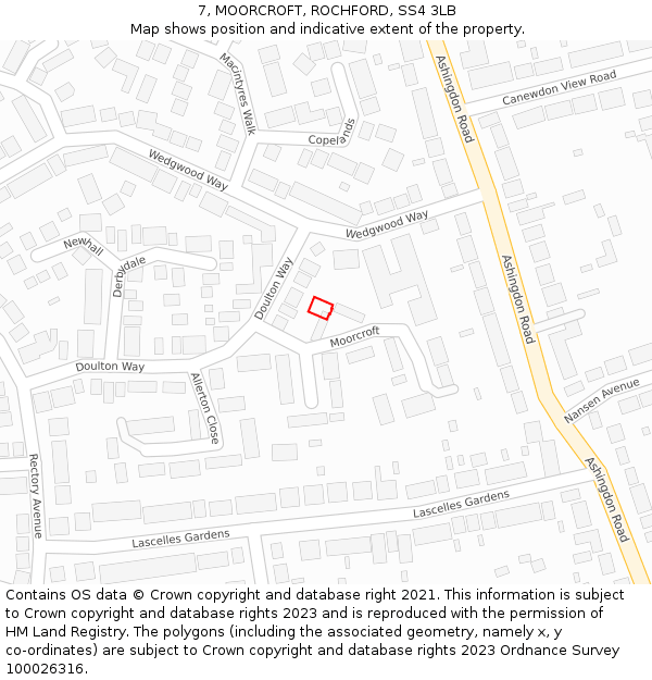 7, MOORCROFT, ROCHFORD, SS4 3LB: Location map and indicative extent of plot