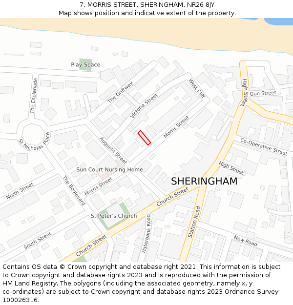 7, MORRIS STREET, SHERINGHAM, NR26 8JY: Location map and indicative extent of plot