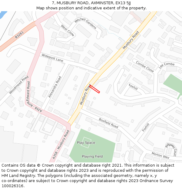7, MUSBURY ROAD, AXMINSTER, EX13 5JJ: Location map and indicative extent of plot