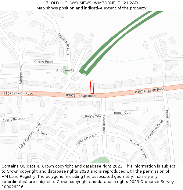 7, OLD HIGHWAY MEWS, WIMBORNE, BH21 2AD: Location map and indicative extent of plot