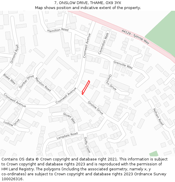 7, ONSLOW DRIVE, THAME, OX9 3YX: Location map and indicative extent of plot