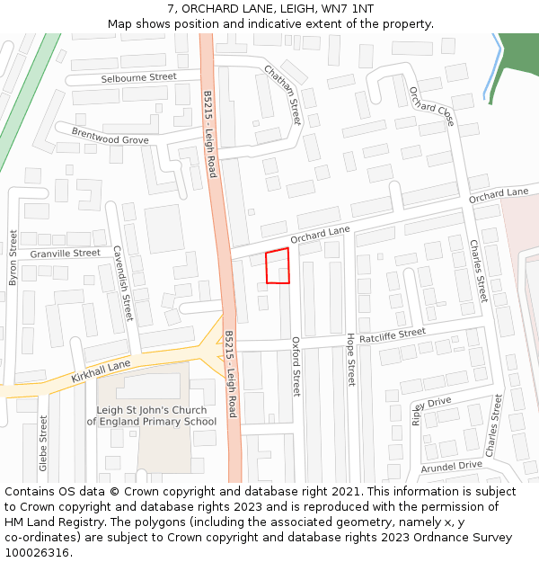 7, ORCHARD LANE, LEIGH, WN7 1NT: Location map and indicative extent of plot