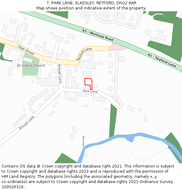 7, PARK LANE, ELKESLEY, RETFORD, DN22 8AR: Location map and indicative extent of plot