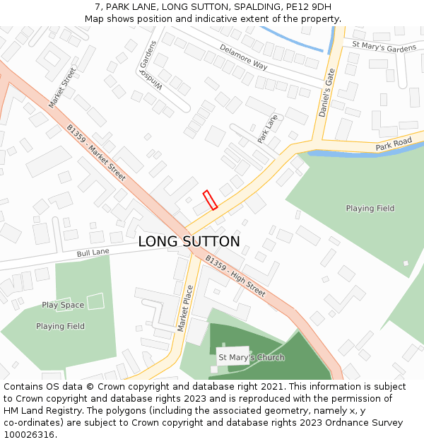 7, PARK LANE, LONG SUTTON, SPALDING, PE12 9DH: Location map and indicative extent of plot