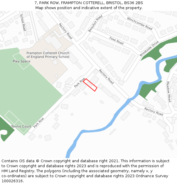 7, PARK ROW, FRAMPTON COTTERELL, BRISTOL, BS36 2BS: Location map and indicative extent of plot