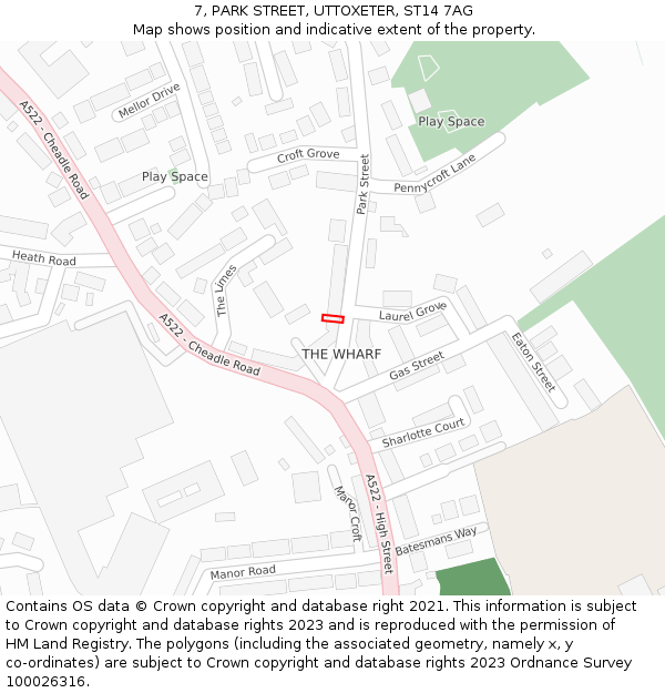 7, PARK STREET, UTTOXETER, ST14 7AG: Location map and indicative extent of plot