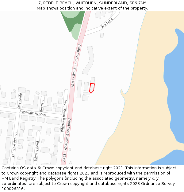 7, PEBBLE BEACH, WHITBURN, SUNDERLAND, SR6 7NY: Location map and indicative extent of plot
