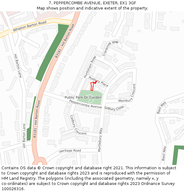 7, PEPPERCOMBE AVENUE, EXETER, EX1 3GF: Location map and indicative extent of plot