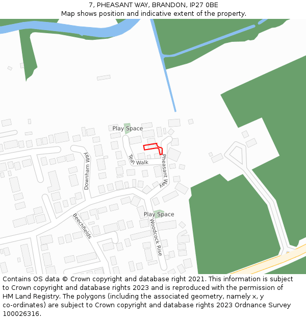 7, PHEASANT WAY, BRANDON, IP27 0BE: Location map and indicative extent of plot