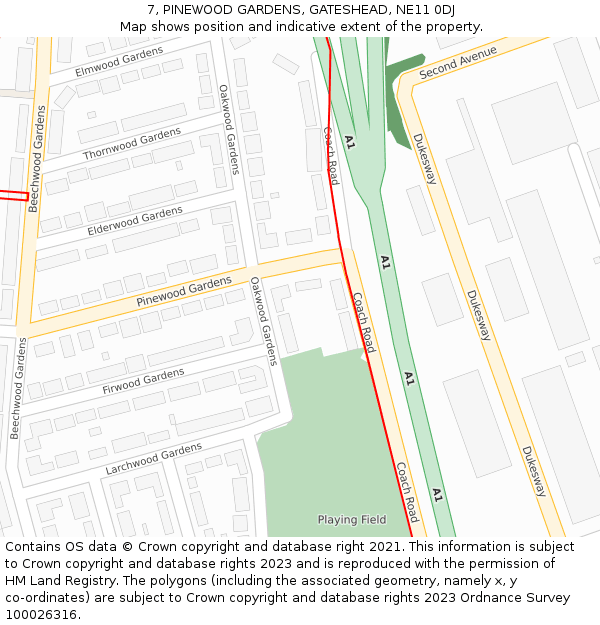 7, PINEWOOD GARDENS, GATESHEAD, NE11 0DJ: Location map and indicative extent of plot