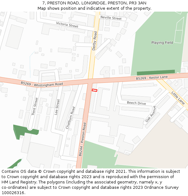 7, PRESTON ROAD, LONGRIDGE, PRESTON, PR3 3AN: Location map and indicative extent of plot