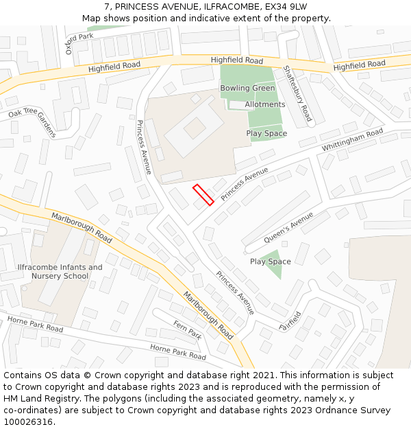 7, PRINCESS AVENUE, ILFRACOMBE, EX34 9LW: Location map and indicative extent of plot