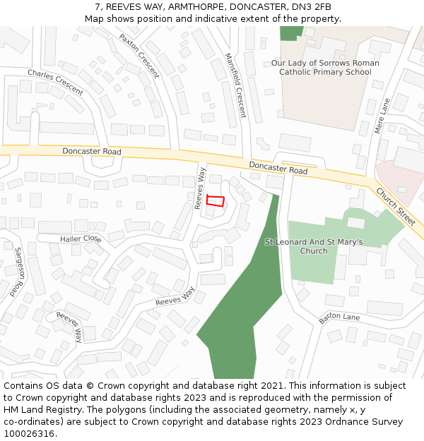 7, REEVES WAY, ARMTHORPE, DONCASTER, DN3 2FB: Location map and indicative extent of plot