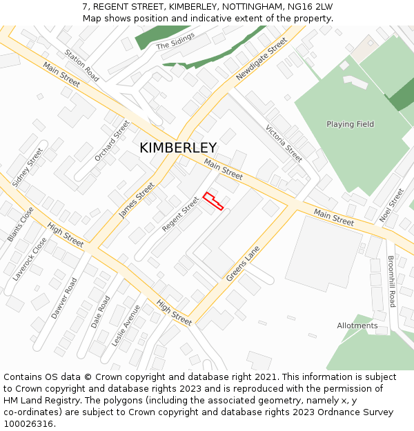 7, REGENT STREET, KIMBERLEY, NOTTINGHAM, NG16 2LW: Location map and indicative extent of plot