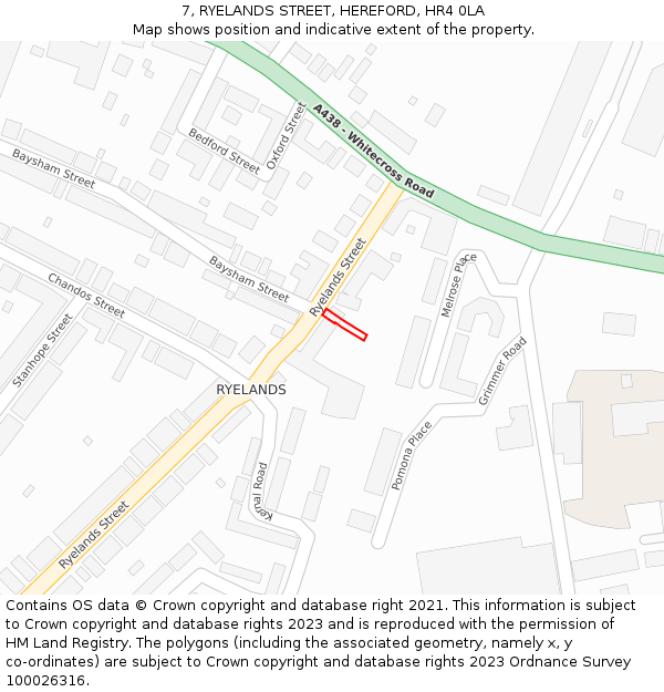 7, RYELANDS STREET, HEREFORD, HR4 0LA: Location map and indicative extent of plot