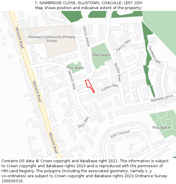 7, SAWBRIDGE CLOSE, ELLISTOWN, COALVILLE, LE67 1DH: Location map and indicative extent of plot