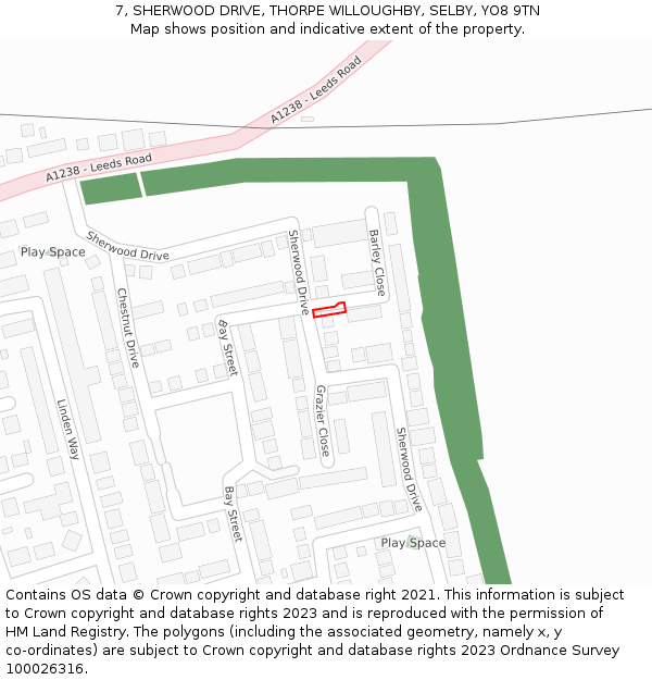 7, SHERWOOD DRIVE, THORPE WILLOUGHBY, SELBY, YO8 9TN: Location map and indicative extent of plot
