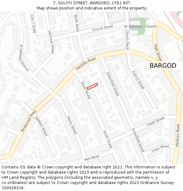 7, SOUTH STREET, BARGOED, CF81 8ST: Location map and indicative extent of plot