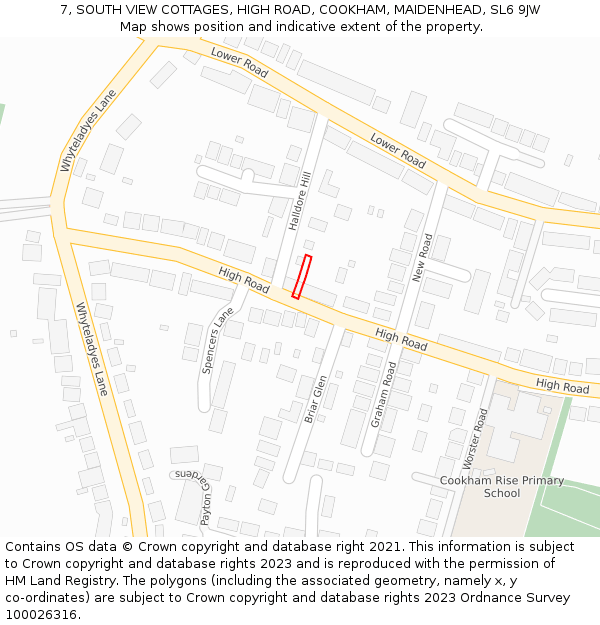 7, SOUTH VIEW COTTAGES, HIGH ROAD, COOKHAM, MAIDENHEAD, SL6 9JW: Location map and indicative extent of plot