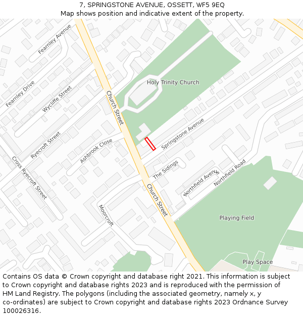 7, SPRINGSTONE AVENUE, OSSETT, WF5 9EQ: Location map and indicative extent of plot