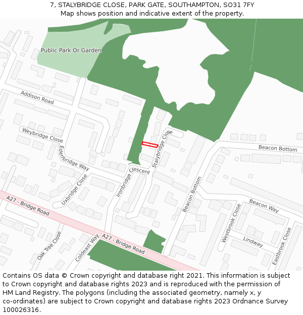 7, STALYBRIDGE CLOSE, PARK GATE, SOUTHAMPTON, SO31 7FY: Location map and indicative extent of plot