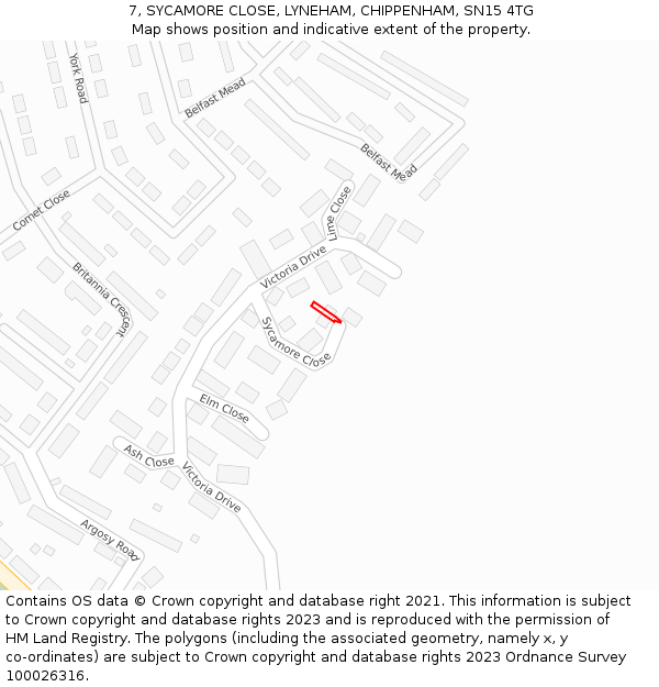 7, SYCAMORE CLOSE, LYNEHAM, CHIPPENHAM, SN15 4TG: Location map and indicative extent of plot