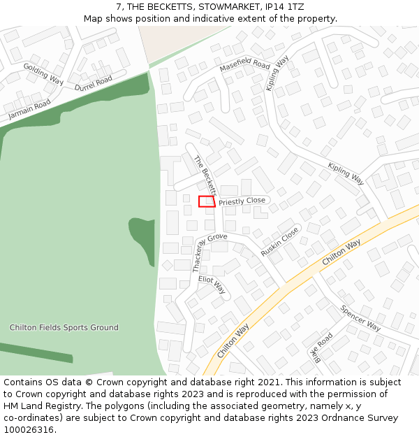 7, THE BECKETTS, STOWMARKET, IP14 1TZ: Location map and indicative extent of plot