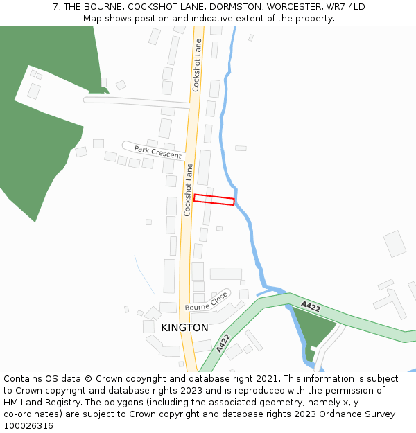 7, THE BOURNE, COCKSHOT LANE, DORMSTON, WORCESTER, WR7 4LD: Location map and indicative extent of plot