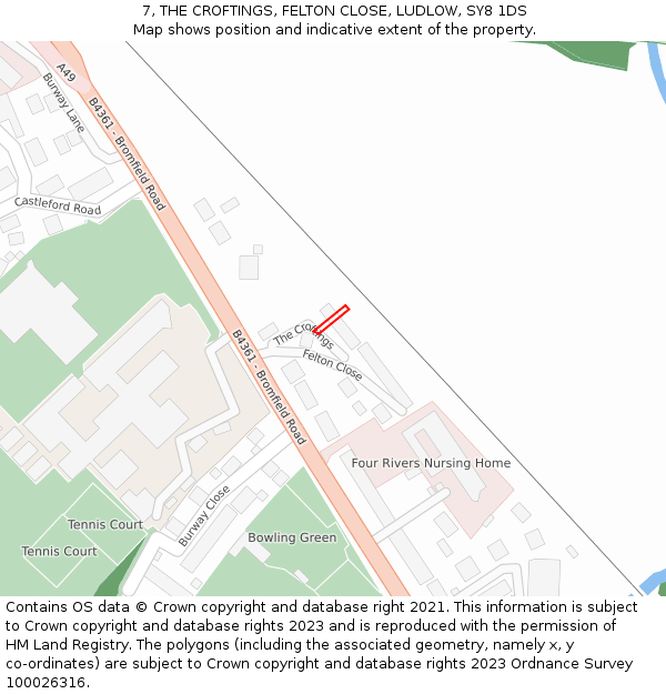 7, THE CROFTINGS, FELTON CLOSE, LUDLOW, SY8 1DS: Location map and indicative extent of plot
