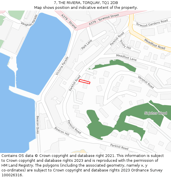 7, THE RIVIERA, TORQUAY, TQ1 2DB: Location map and indicative extent of plot