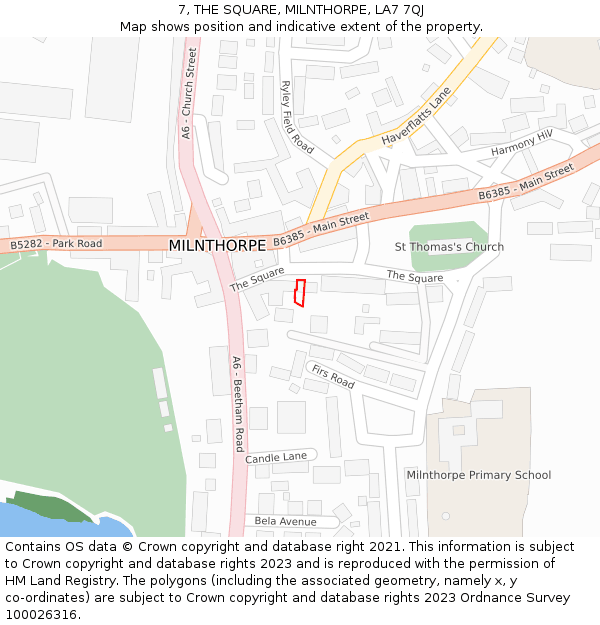 7, THE SQUARE, MILNTHORPE, LA7 7QJ: Location map and indicative extent of plot