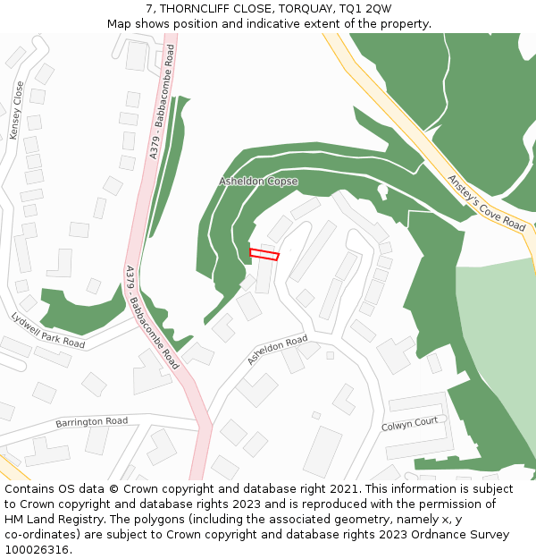 7, THORNCLIFF CLOSE, TORQUAY, TQ1 2QW: Location map and indicative extent of plot