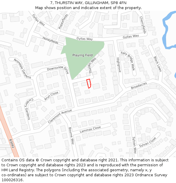 7, THURSTIN WAY, GILLINGHAM, SP8 4FN: Location map and indicative extent of plot