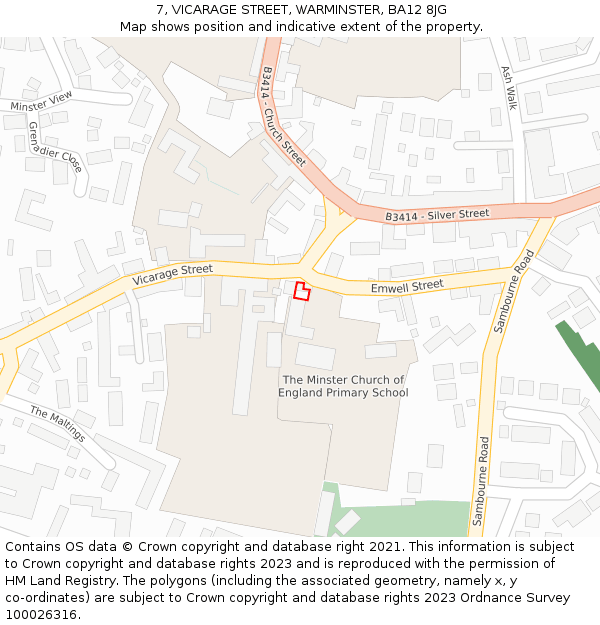7, VICARAGE STREET, WARMINSTER, BA12 8JG: Location map and indicative extent of plot