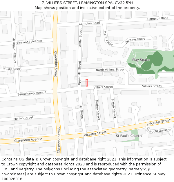 7, VILLIERS STREET, LEAMINGTON SPA, CV32 5YH: Location map and indicative extent of plot