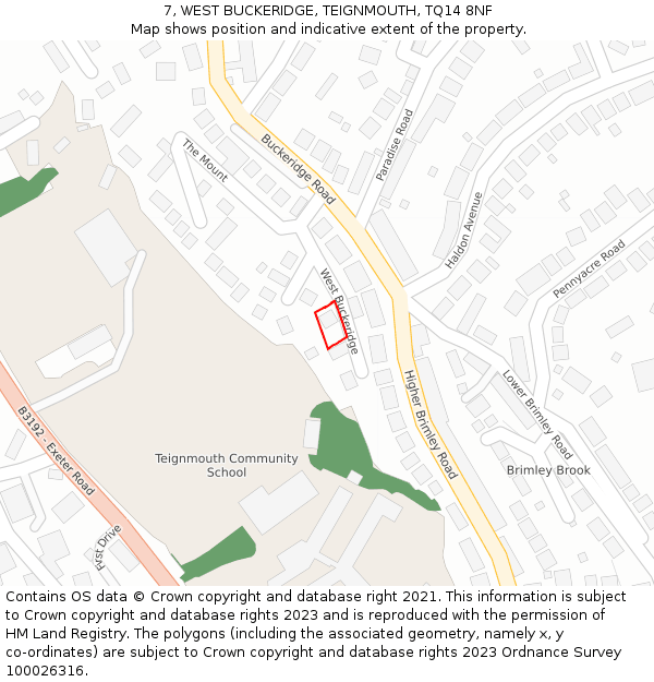 7, WEST BUCKERIDGE, TEIGNMOUTH, TQ14 8NF: Location map and indicative extent of plot