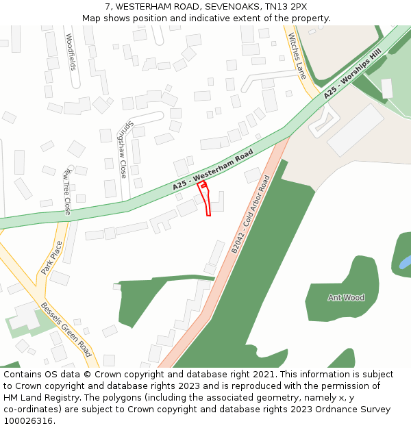 7, WESTERHAM ROAD, SEVENOAKS, TN13 2PX: Location map and indicative extent of plot