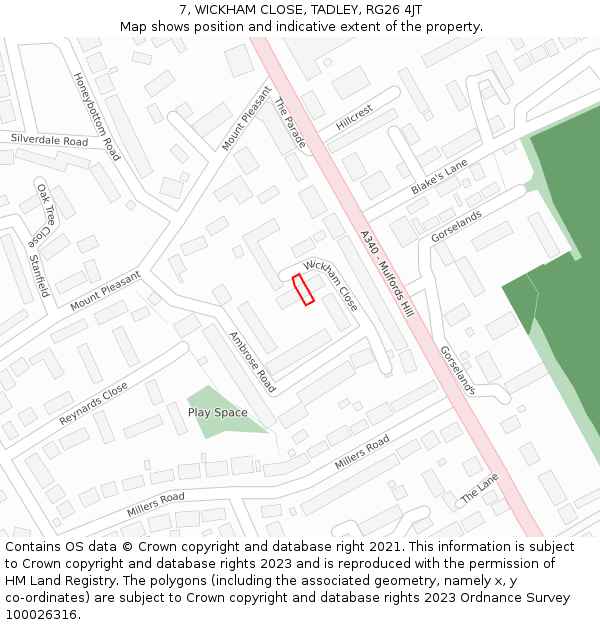 7, WICKHAM CLOSE, TADLEY, RG26 4JT: Location map and indicative extent of plot