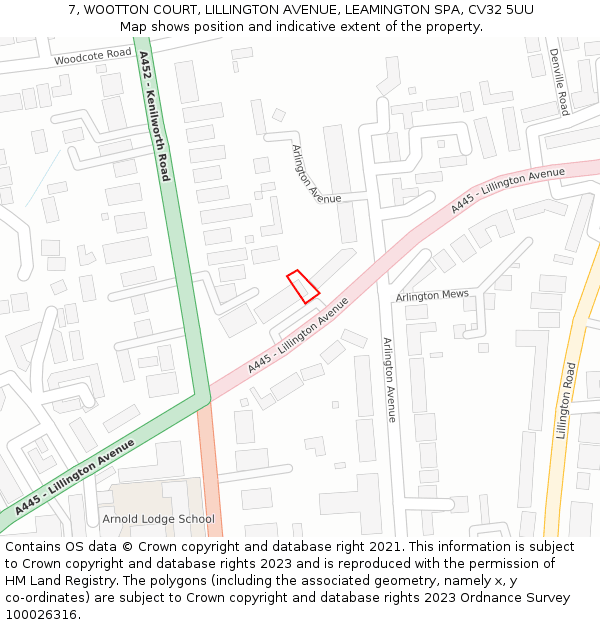 7, WOOTTON COURT, LILLINGTON AVENUE, LEAMINGTON SPA, CV32 5UU: Location map and indicative extent of plot